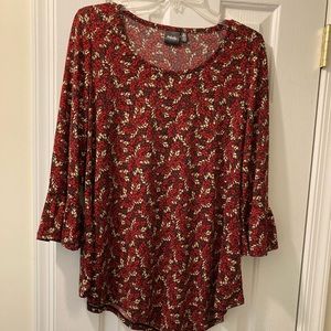 Red, tan and brown print Rafaella tunic top